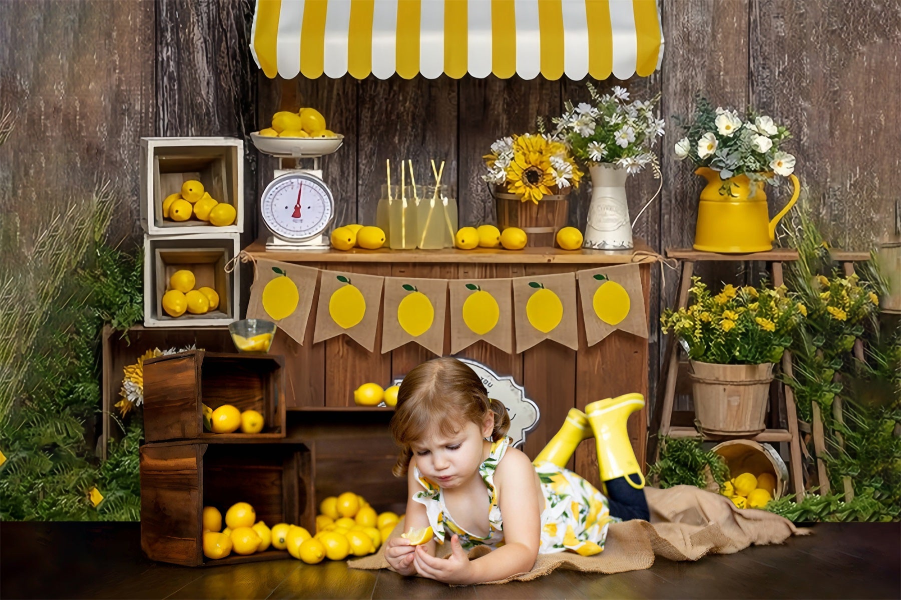 Toile de fond pour stand de vente de citrons à la planche d'été RR3-24