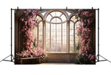Esthero Fleurs roses Vintage Fenêtre de sol Scène douillette Toile de fond RR3-33