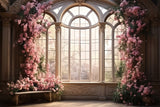 Esthero Fleurs roses Vintage Fenêtre de sol Scène douillette Toile de fond RR3-33