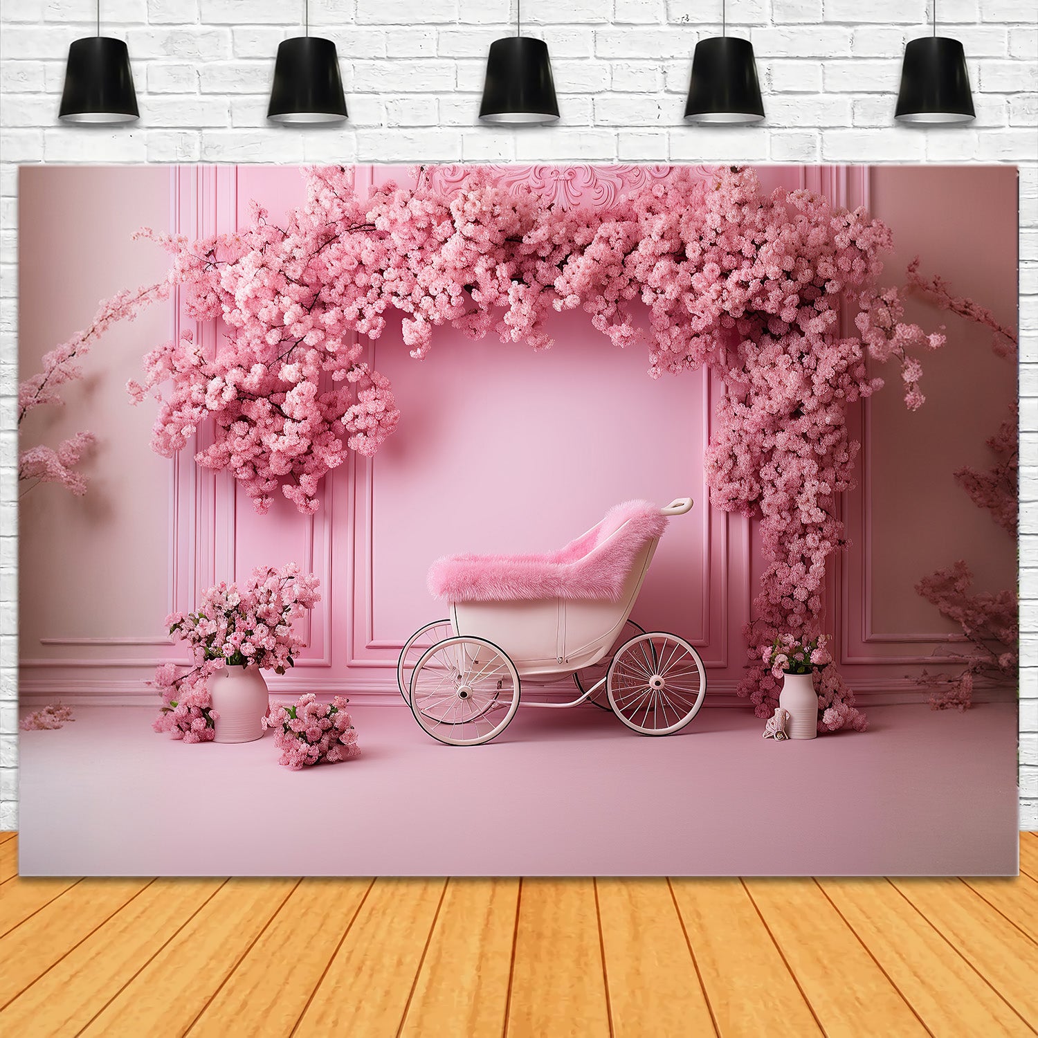 Esthero Rose Mur Classique Fleur de cerisier Rose Chariot Toile de fond RR4-12