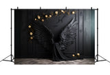 Esthero Toile de fond Ange mural classique noir Ailes noires Rose champagne RR4-13