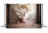 Toile de fond Rose vintage murale Ailes d'ange élégantes Tulle Rose RR4-19