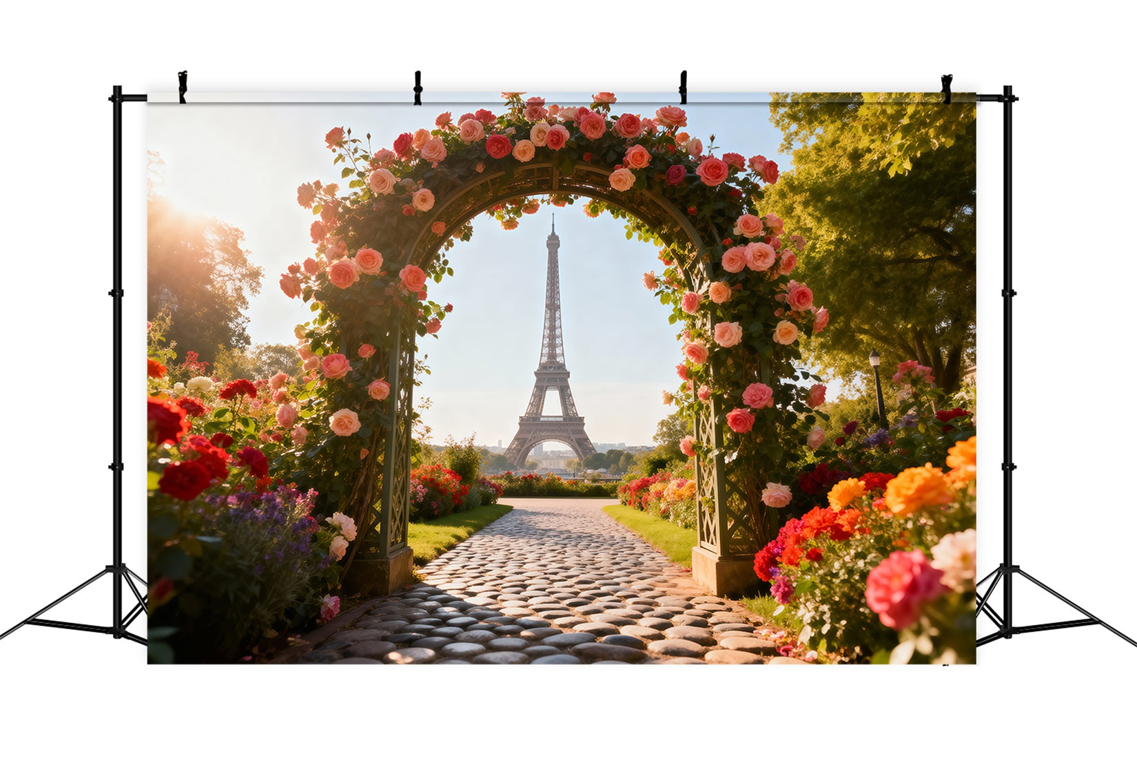 Toile de fond Photo Paris Allée Arche Florale Jardin Roses RR61-35