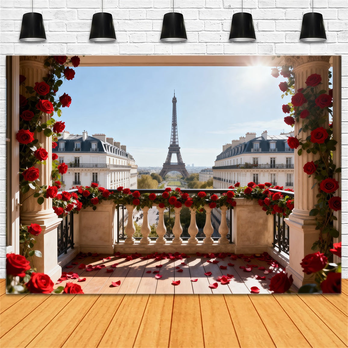 Fond Studio Photo Tour Eiffel Balcon Roses Rouges Romance RR61-38