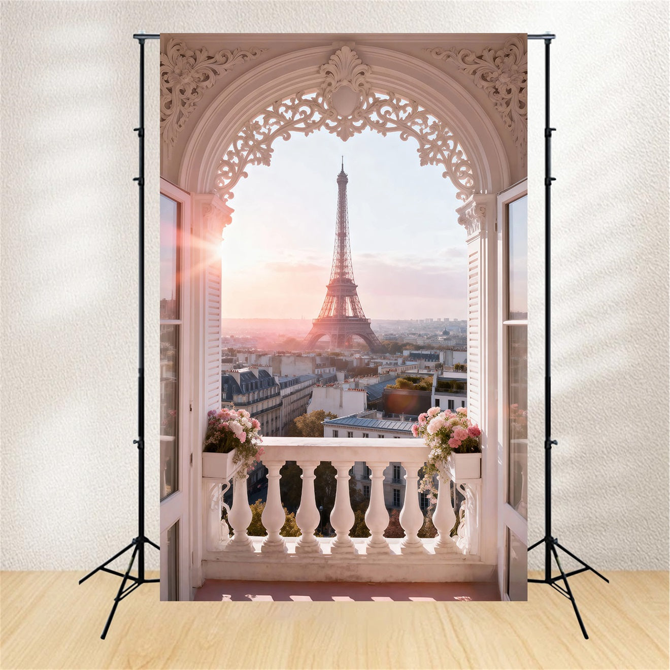 Fond Studio Photo Paris Balcon Arche Ornée Lever Du Soleil RR61-42
