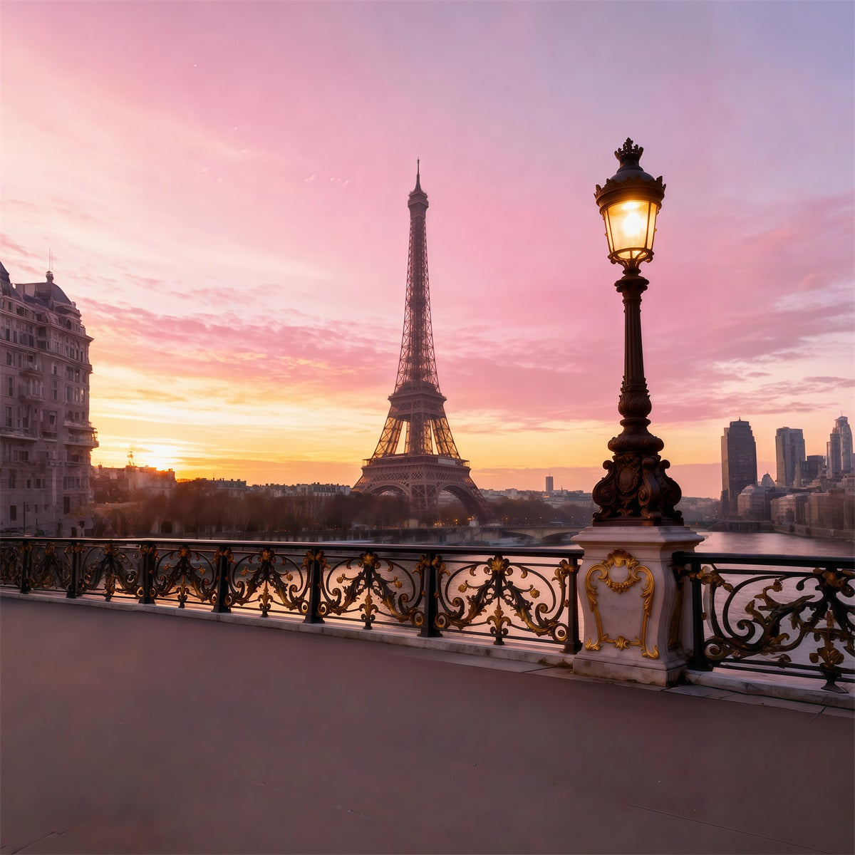 Toile de fond Photo Tour Eiffel Pont Lampadaire Coucher De Soleil Romance RR61-47