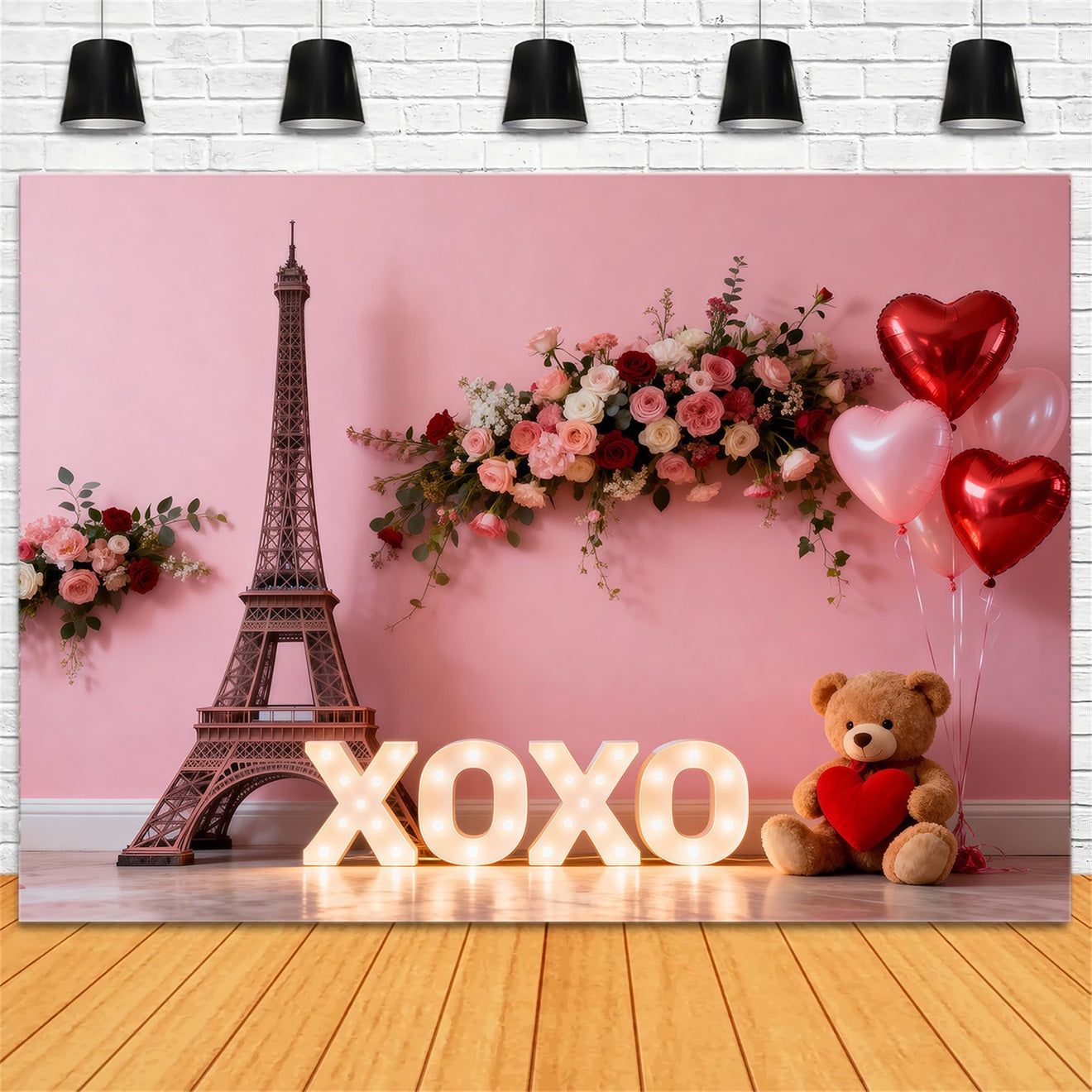 Toile de fond Tour Eiffel Présentation Florale Saint-Valentin XOXO RR61-49