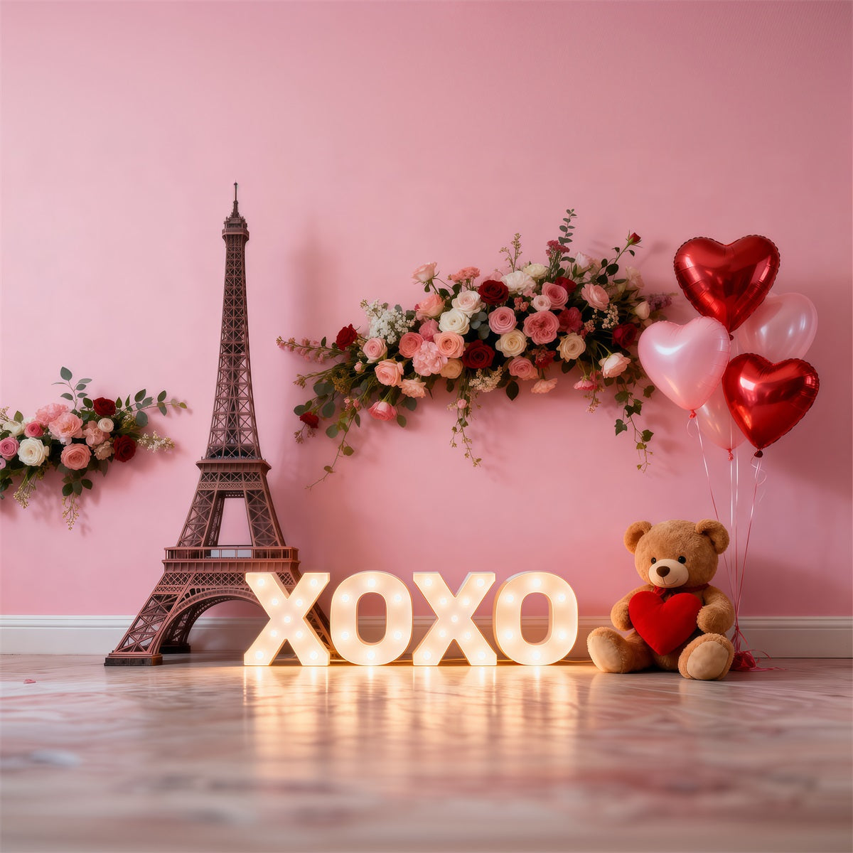 Toile de fond Tour Eiffel Présentation Florale Saint-Valentin XOXO RR61-49
