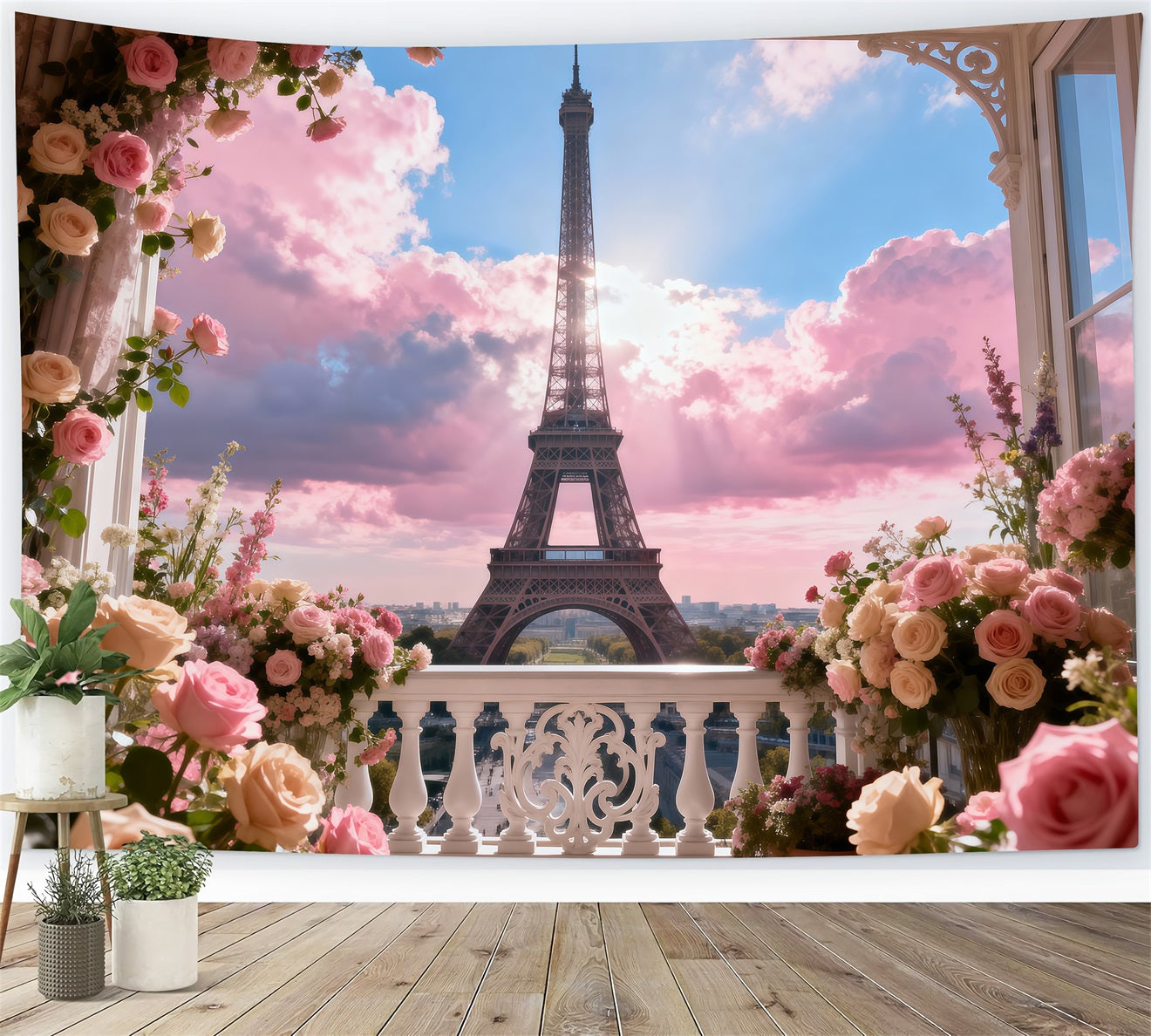 Toile de fond Paris Balcon Jardin Pastel Ciel RR61-53