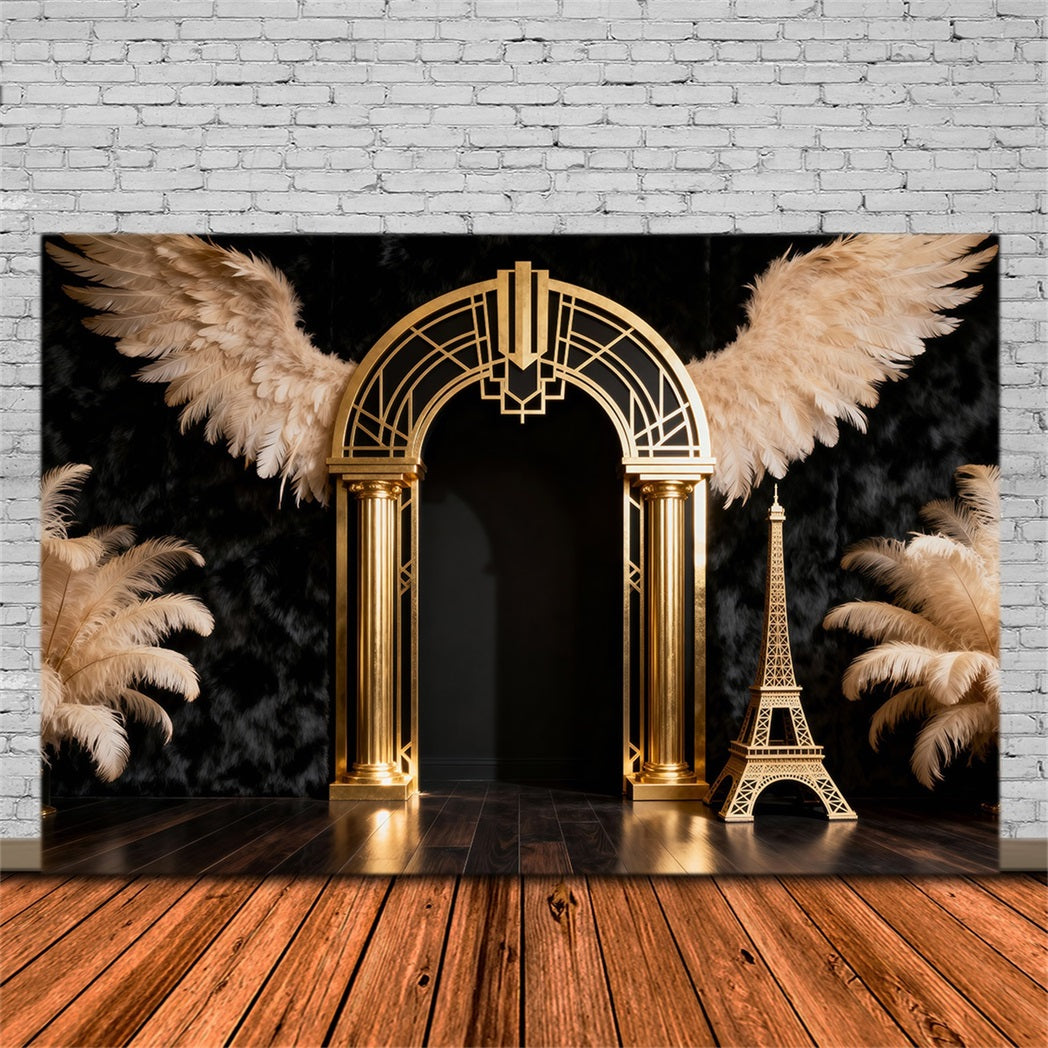Fond Photo Paris Arche Artistique Plumes Dorées RR61-60