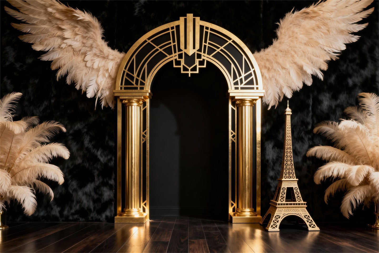 Fond Photo Paris Arche Artistique Plumes Dorées RR61-60