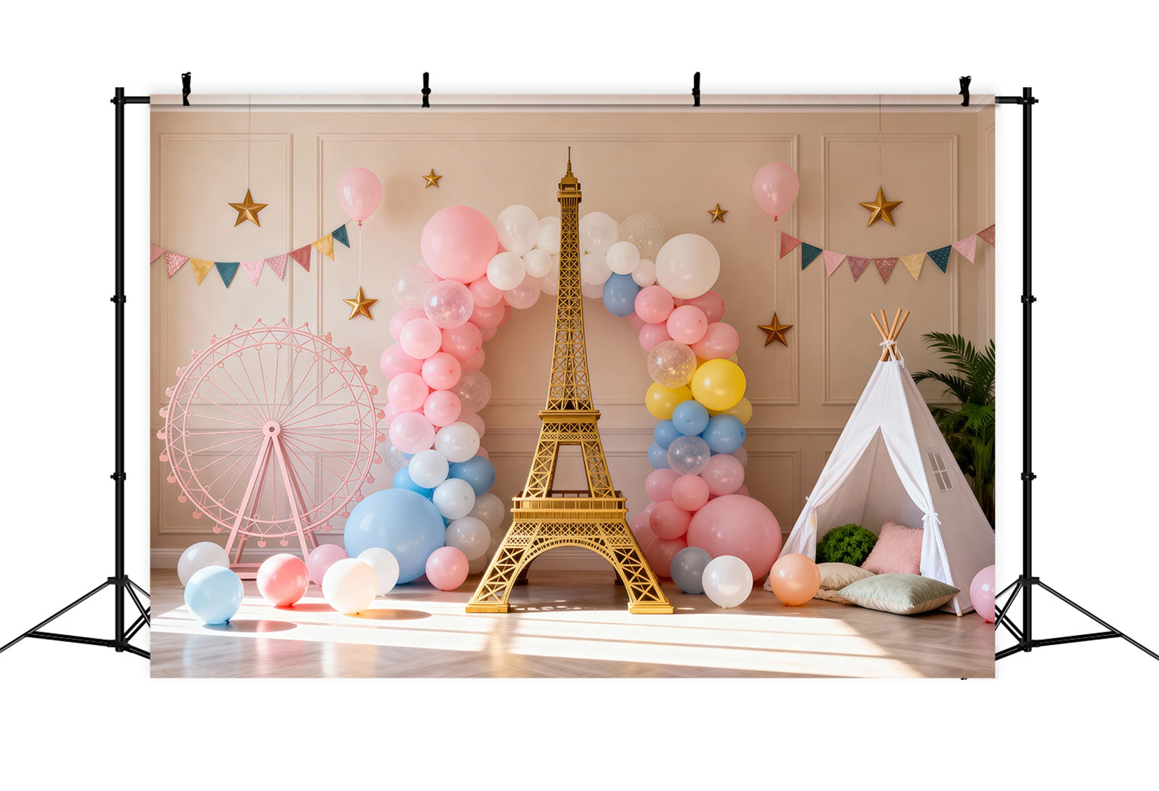 Toile de fond Photo Tour Eiffel Fête Ballons Pastel Fantaisie RR61-63