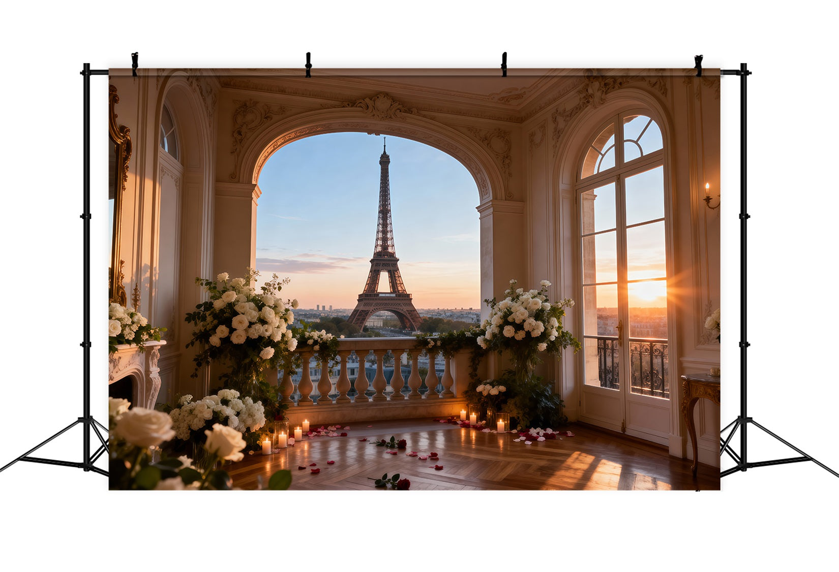 Toile de fond Tour Eiffel Salon Élégant Lueur Coucher De Soleil RR61-65