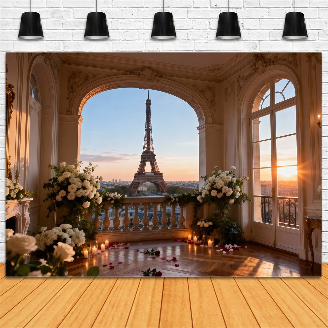 Toile de fond Tour Eiffel Salon Élégant Lueur Coucher De Soleil RR61-65