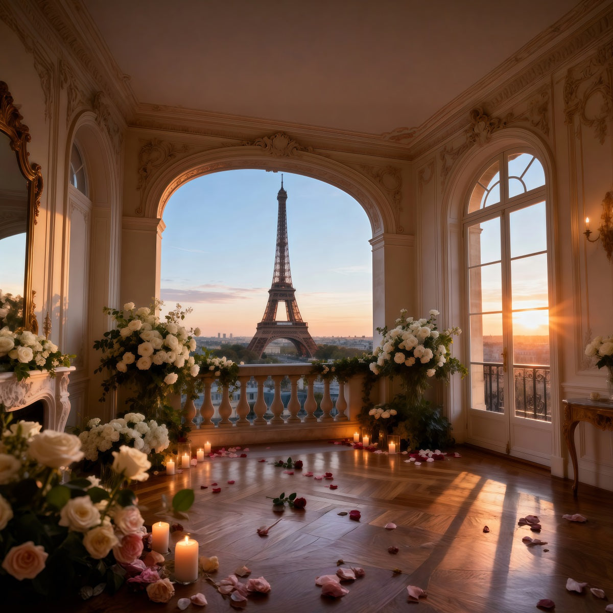 Toile de fond Tour Eiffel Salon Élégant Lueur Coucher De Soleil RR61-65
