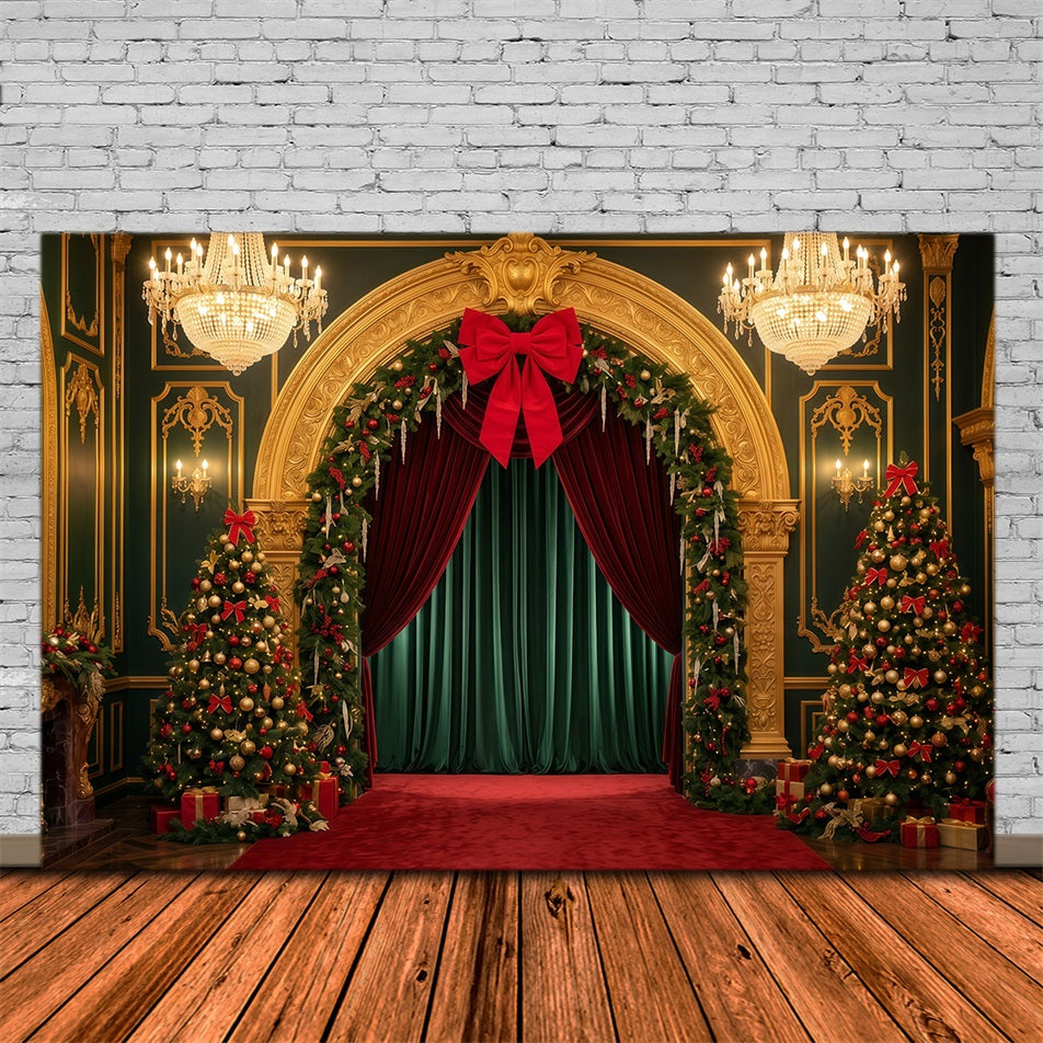 Fond De Noël Scène Arche Dorée Entrée Velours RR610-1