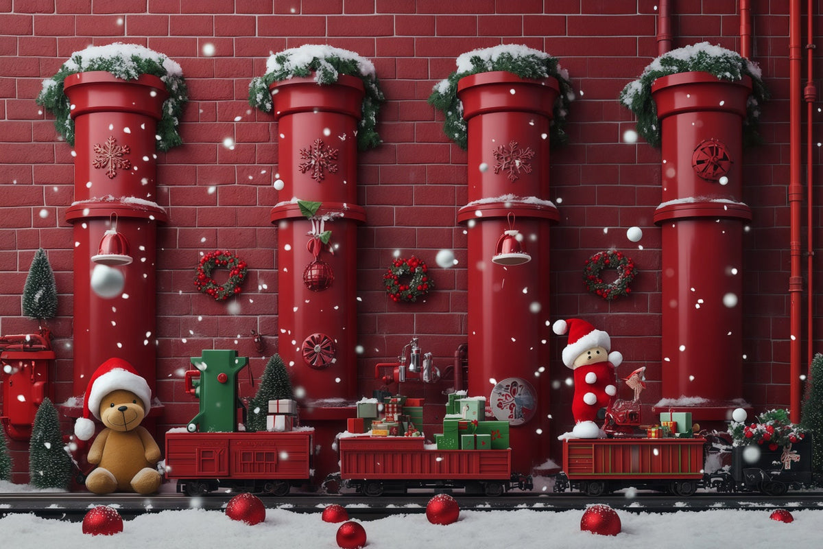 Fond Photo De Noël Train Jouet Rouge RR610-102