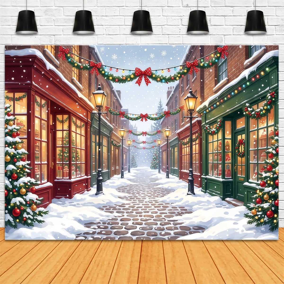 Fond De Village De Noël Rue Commerçante Décorée Enneigée RR610-103