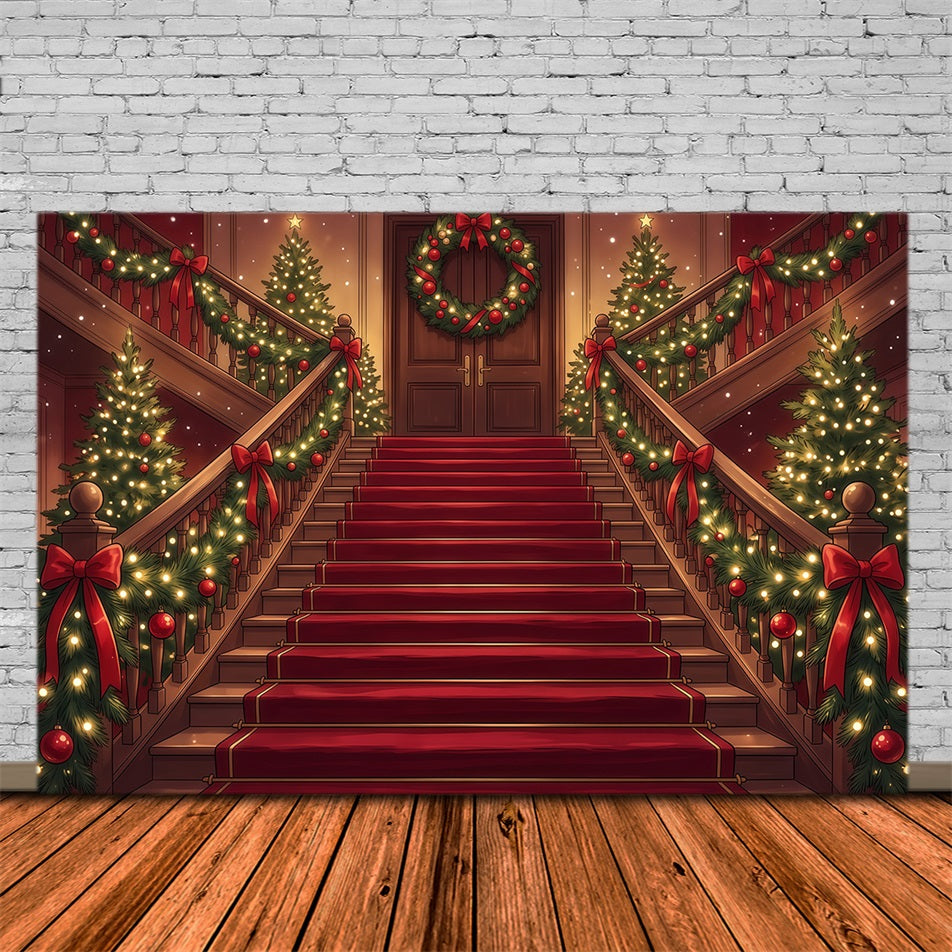 Fond De Noël Grand Escalier Guirlandes Enveloppantes RR610-105