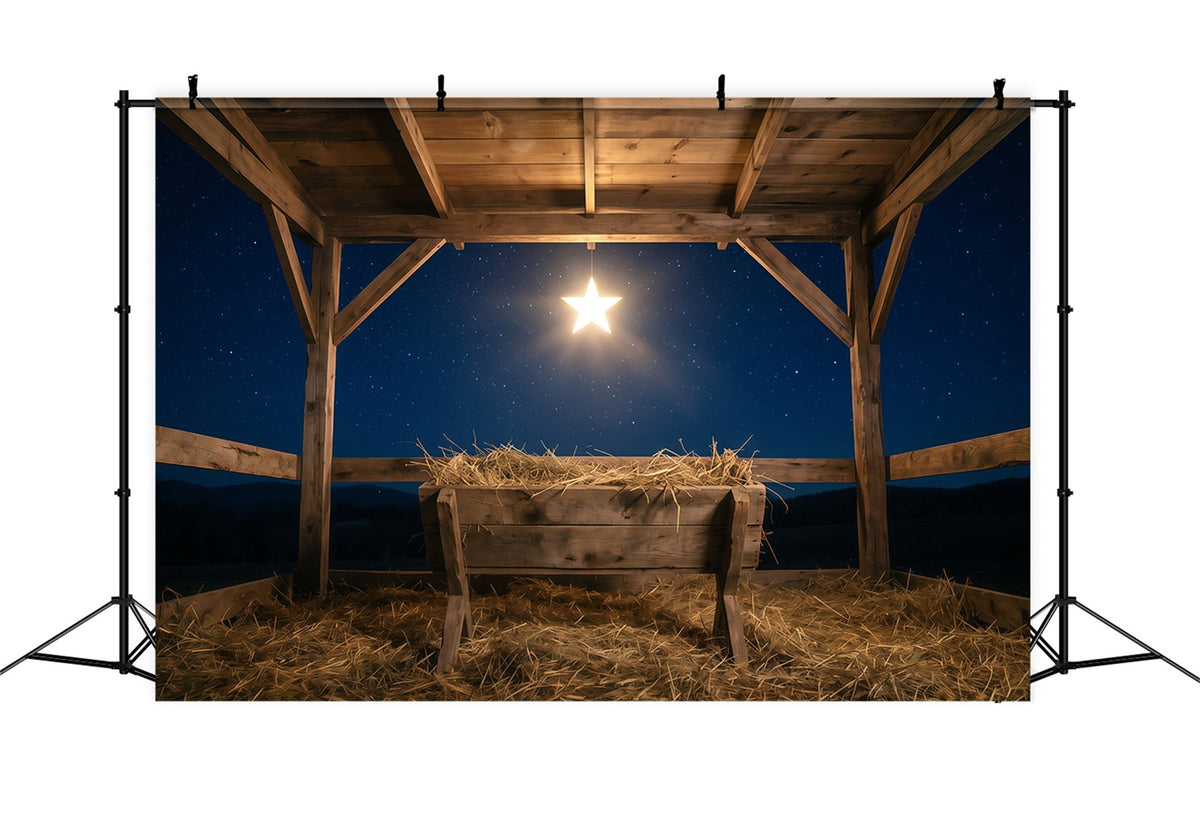 Fond De Crèche De Noël Nuit Étoilée Étable Mangeoire RR610-111