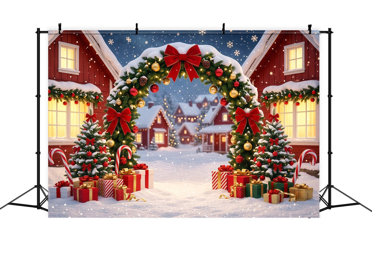 Fond De Village De Noël Arche Maison Couronne Enneigée RR610-112