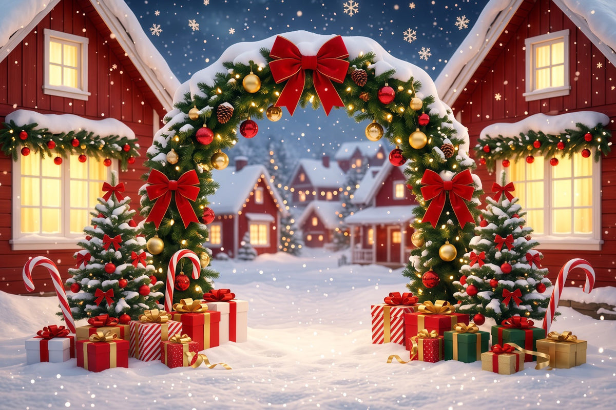 Fond De Village De Noël Arche Maison Couronne Enneigée RR610-112