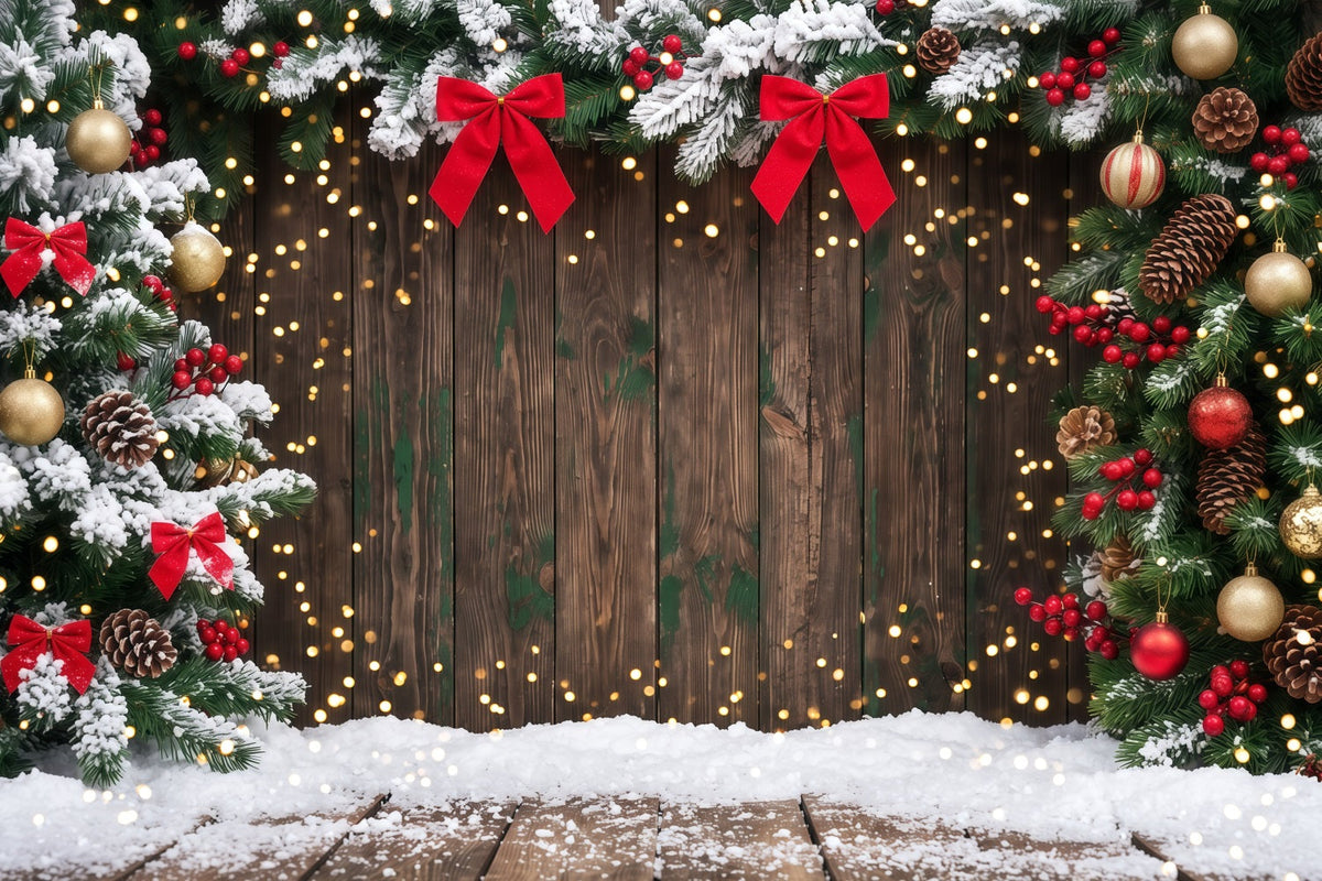 Fond De Noël Bokeh Sapins Enneigés Bois Rustique RR610-116