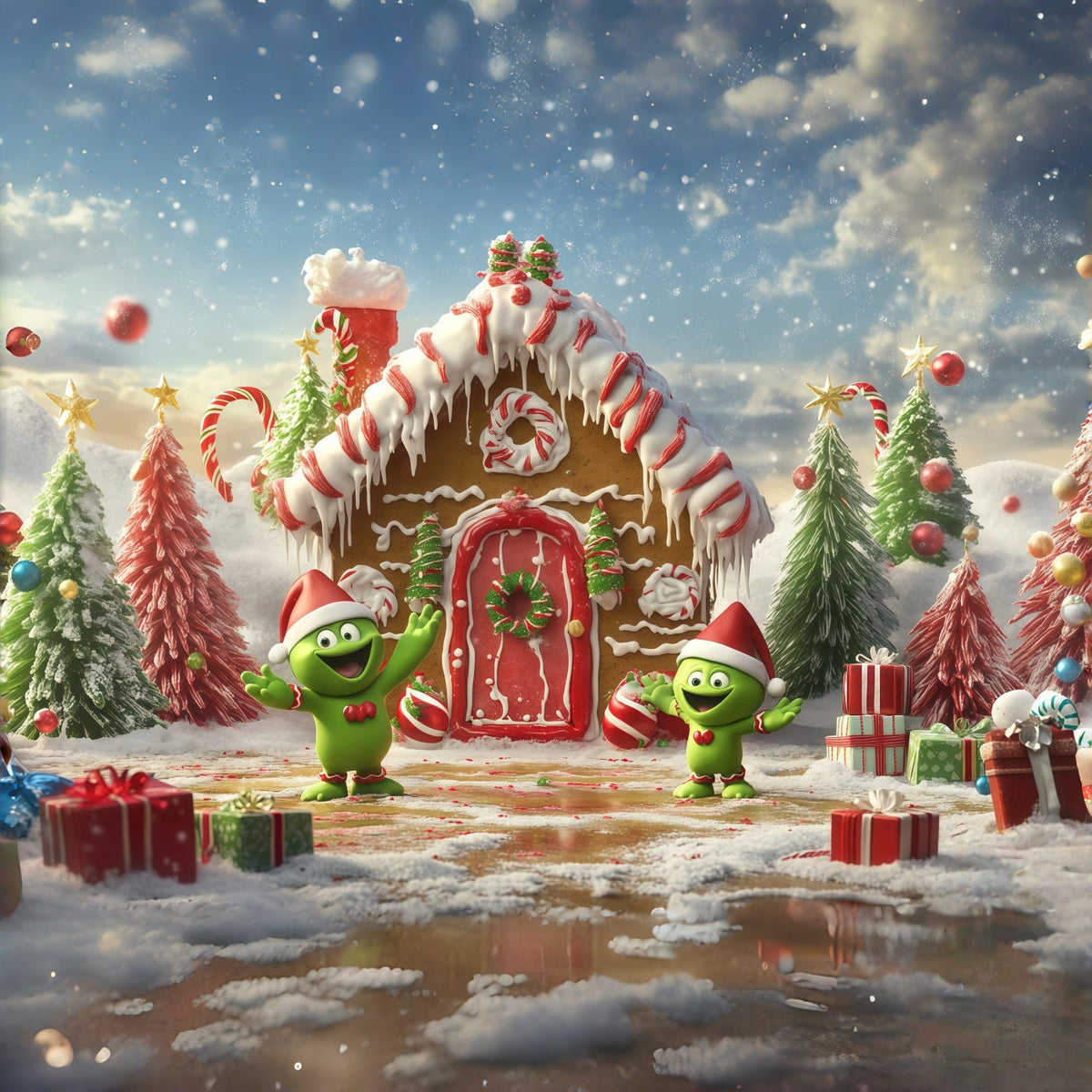 Fond Grinch Cottage Pain D'Épices Personnages Bonbons RR610-120