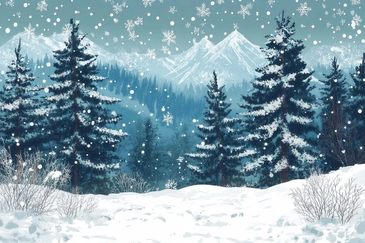 Fond Photo De Noël Forêt Montagne Sapins Enneigés RR610-123