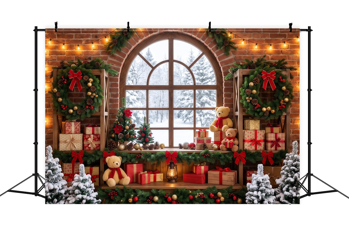 Fond De Fenêtre De Noël Intérieur Festif Couronne RR610-124