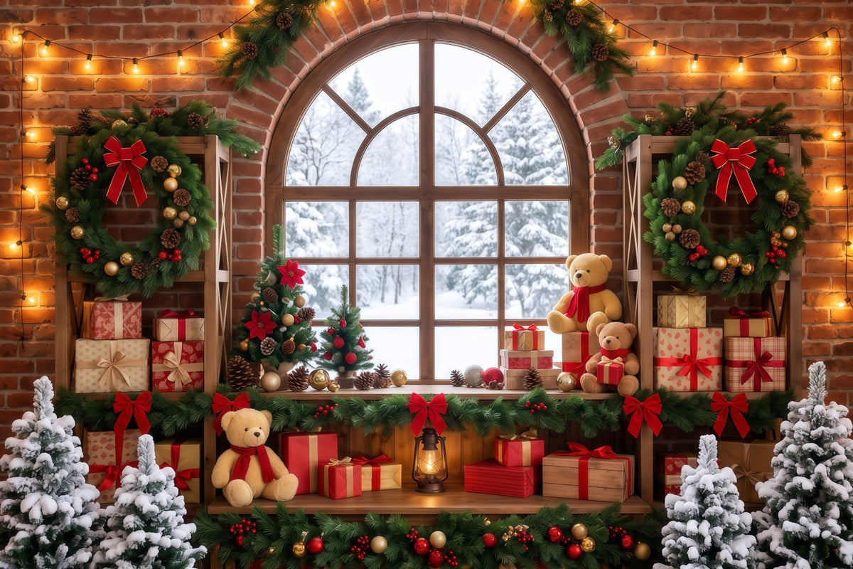 Fond De Fenêtre De Noël Intérieur Festif Couronne RR610-124