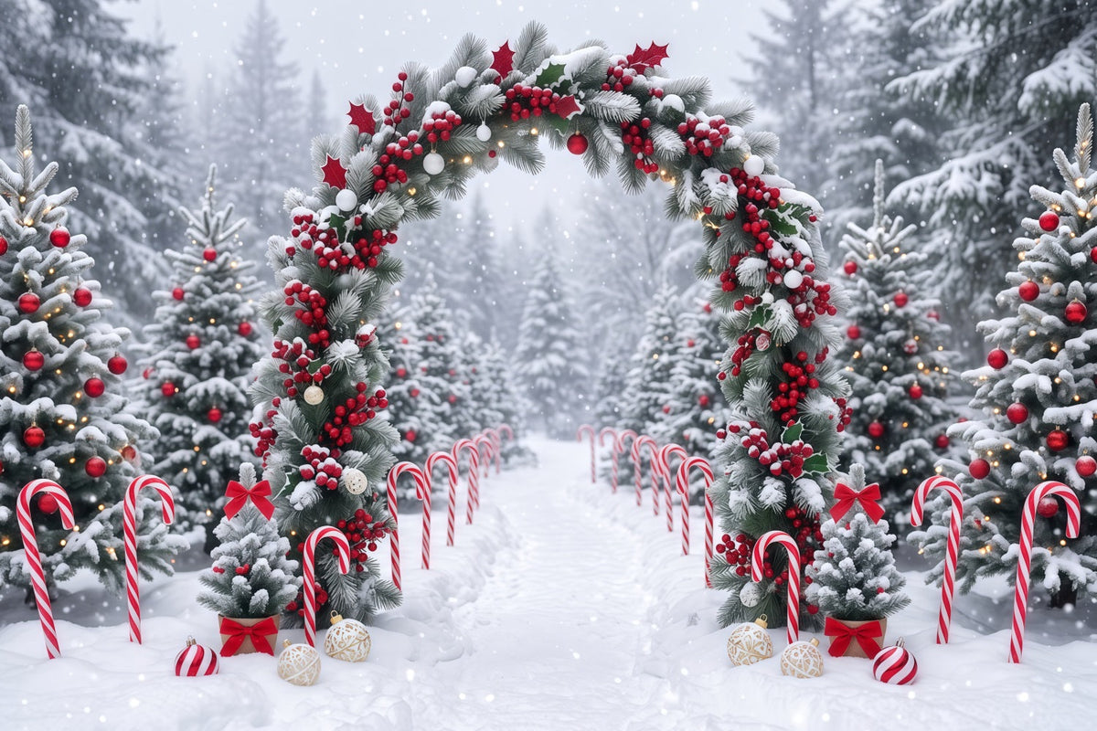 Fond Photo De Noël Arche Guirlande Baies Enneigées RR610-125