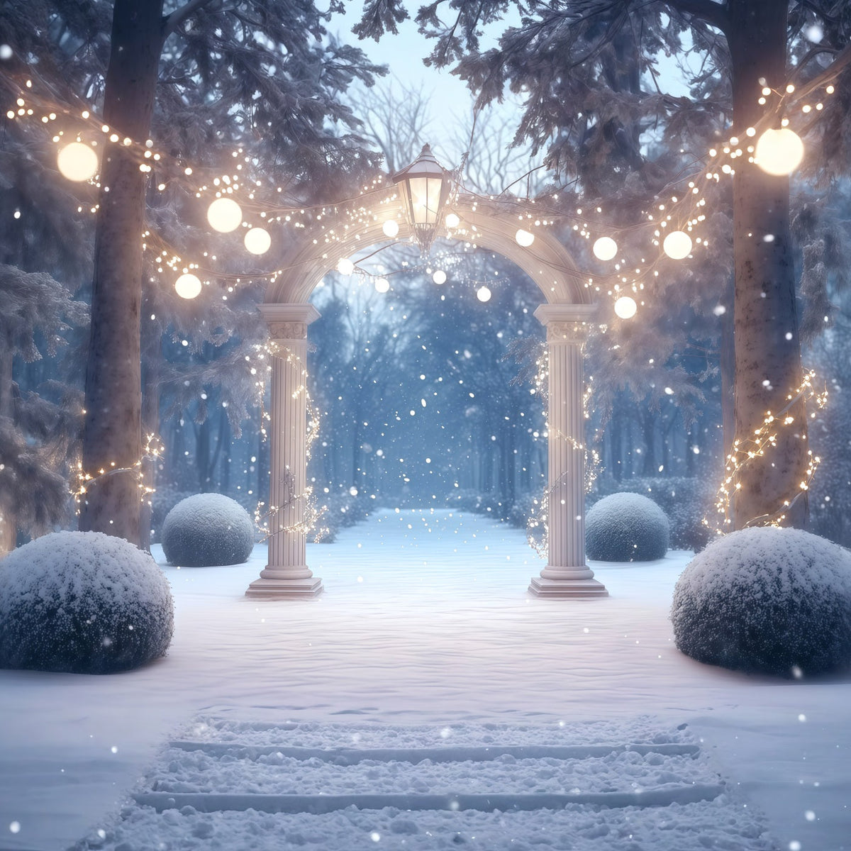 Fond De Forêt De Noël Arche Jardin Illuminée Enneigée RR610-127