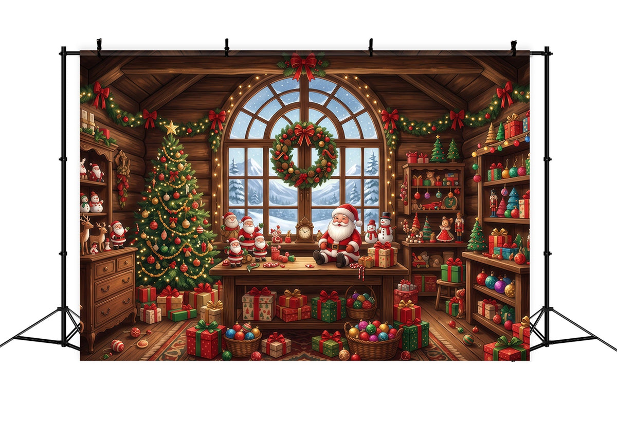 Fond Photo Père Noël Atelier Jouets Rustique RR610-129