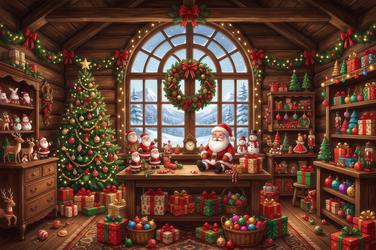 Fond Photo Père Noël Atelier Jouets Rustique RR610-129