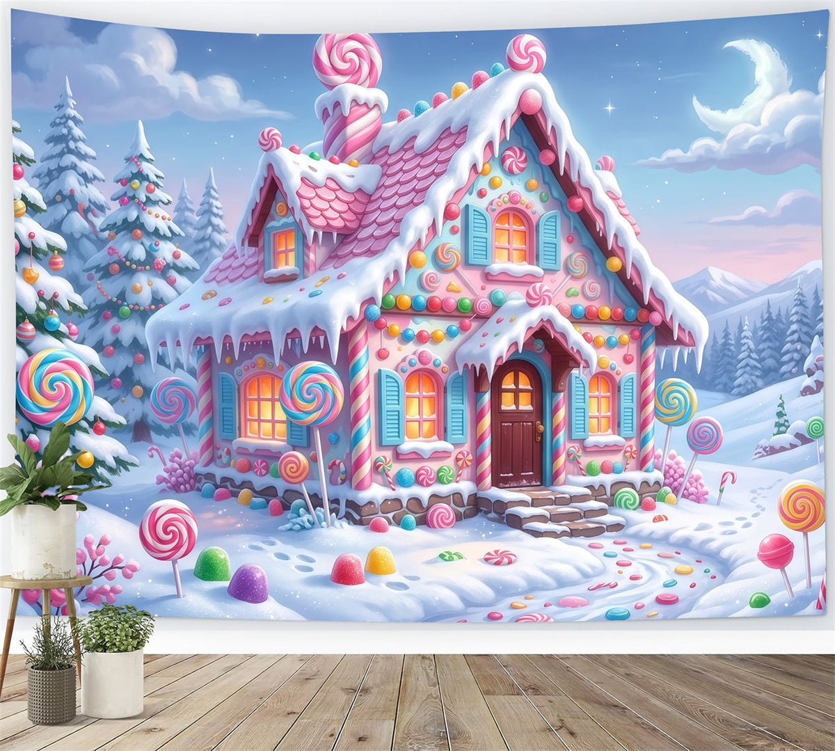 Fond Maison Pain D'Épices Cottage Bonbons Pastel Enneigé RR610-133