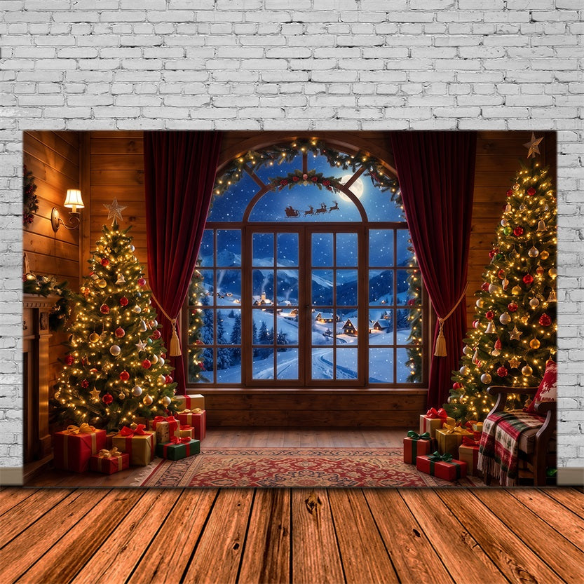 Fond Photo Père Noël Fenêtre Chaleureuse Vue Traîneau RR610-134