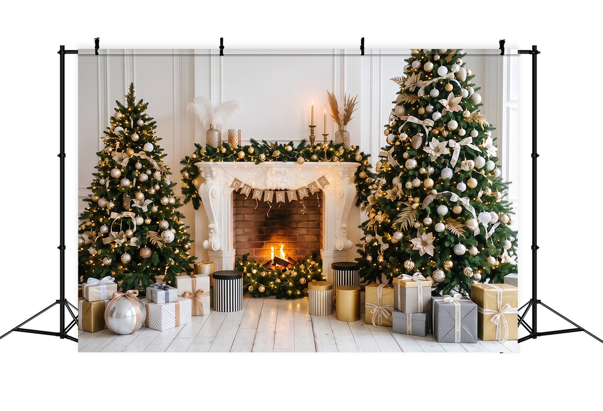 Fond Photo De Noël Cheminée Élégante Décor Doré RR610-135