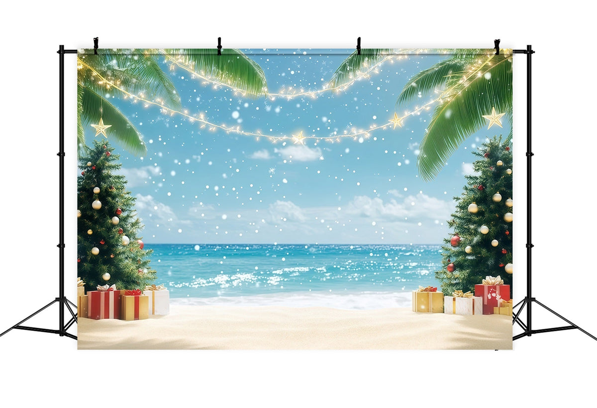 Fond De Noël Tropical Plage Palmiers Festifs RR610-137