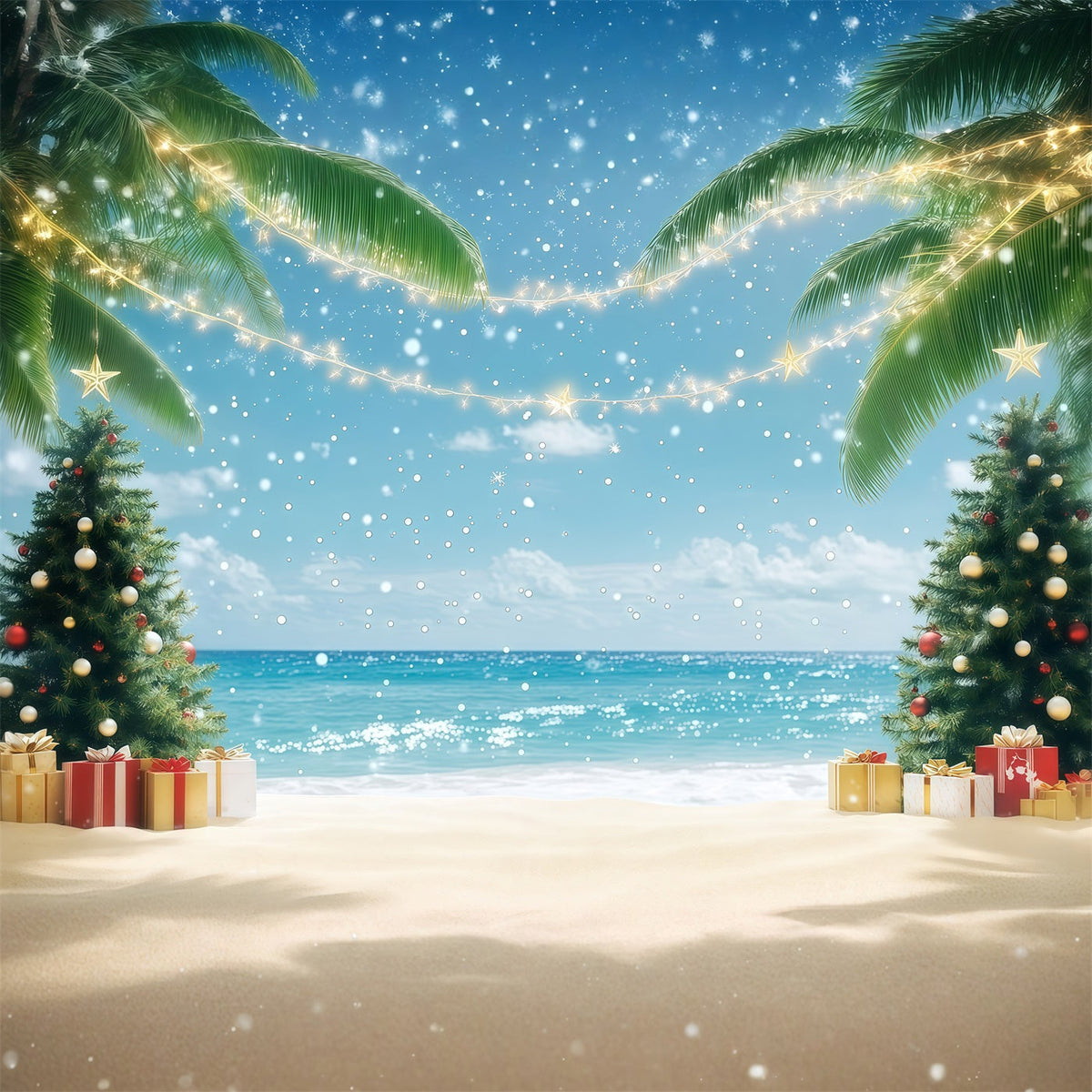 Fond De Noël Tropical Plage Palmiers Festifs RR610-137