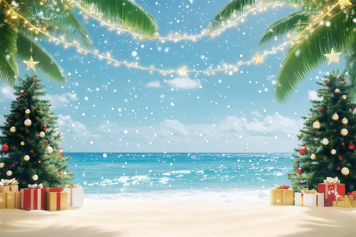 Fond De Noël Tropical Plage Palmiers Festifs RR610-137