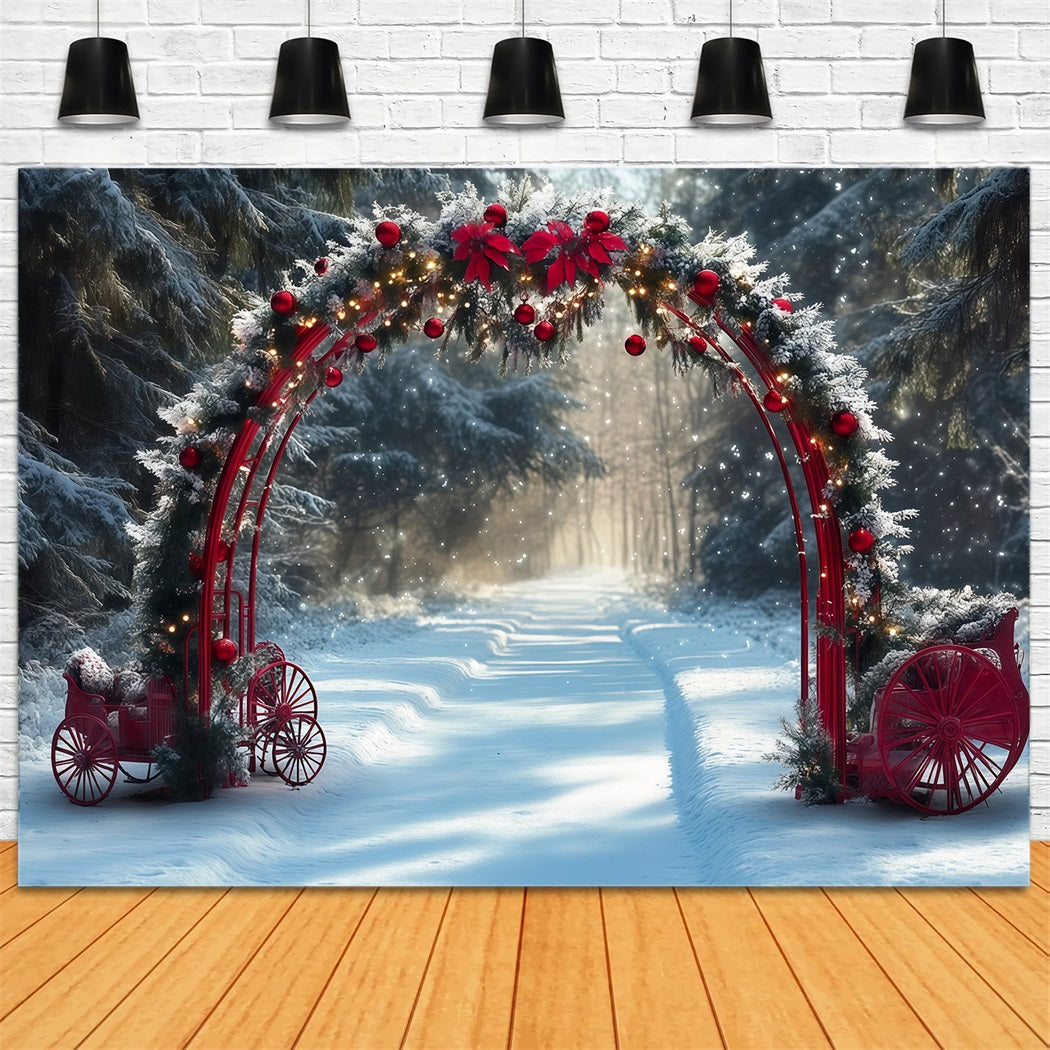 Fond De Noël Arche Rouge Traîneaux Enneigés RR610-138