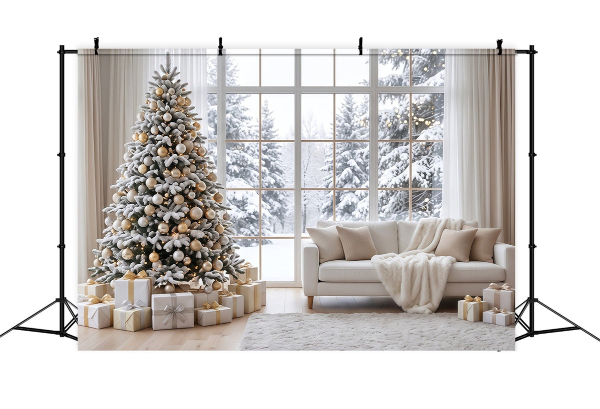 Fond Photo De Noël Fenêtre Enneigée Salon Chaleureux RR610-139