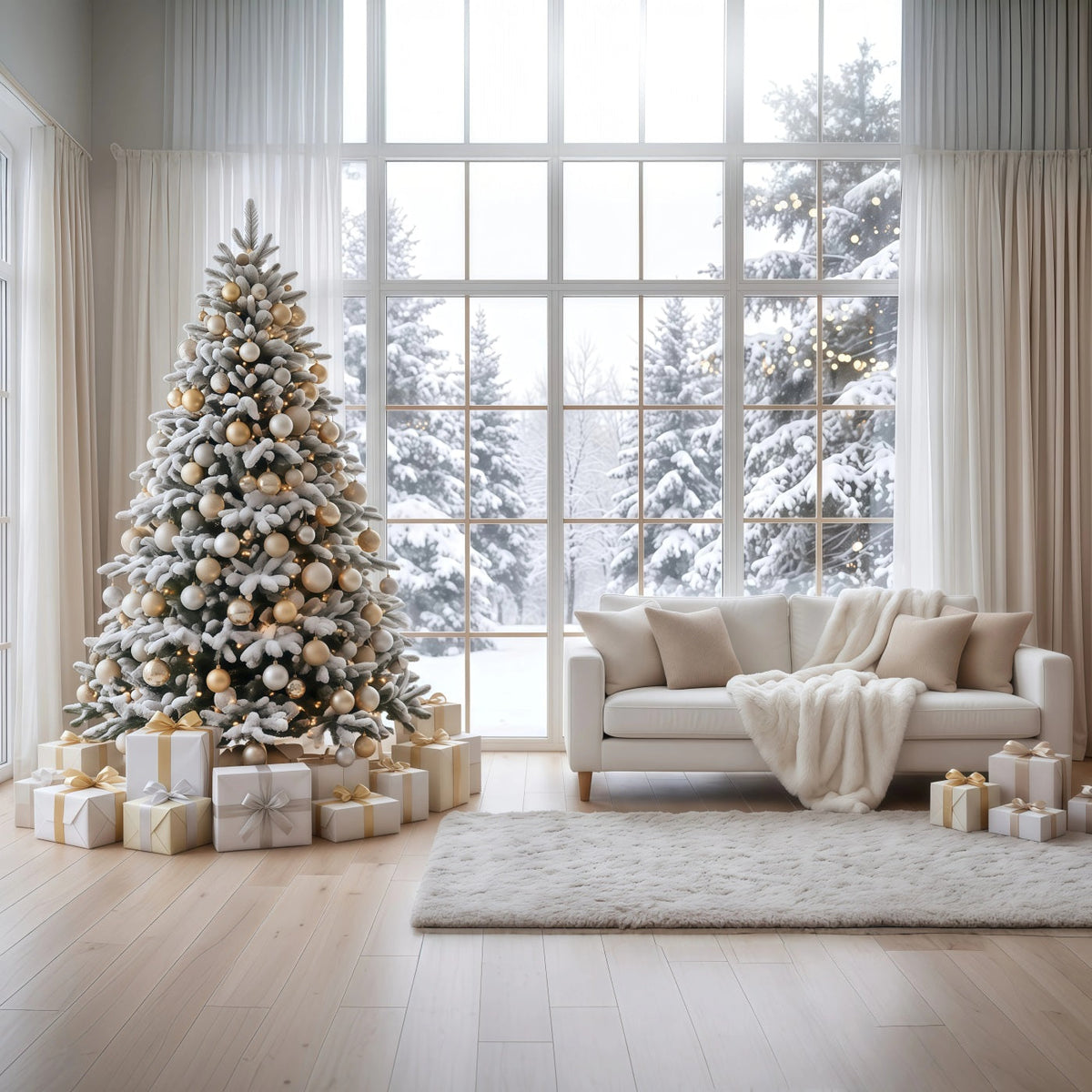 Fond Photo De Noël Fenêtre Enneigée Salon Chaleureux RR610-139