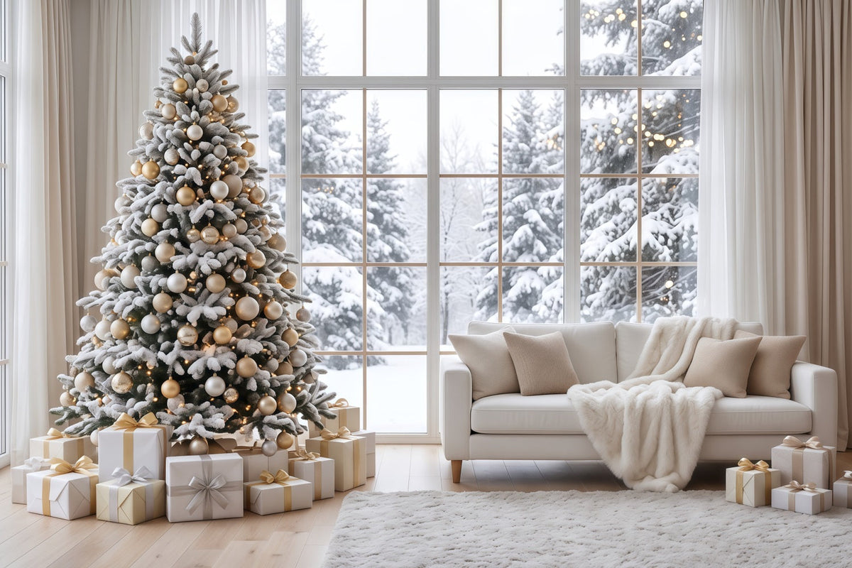 Fond Photo De Noël Fenêtre Enneigée Salon Chaleureux RR610-139