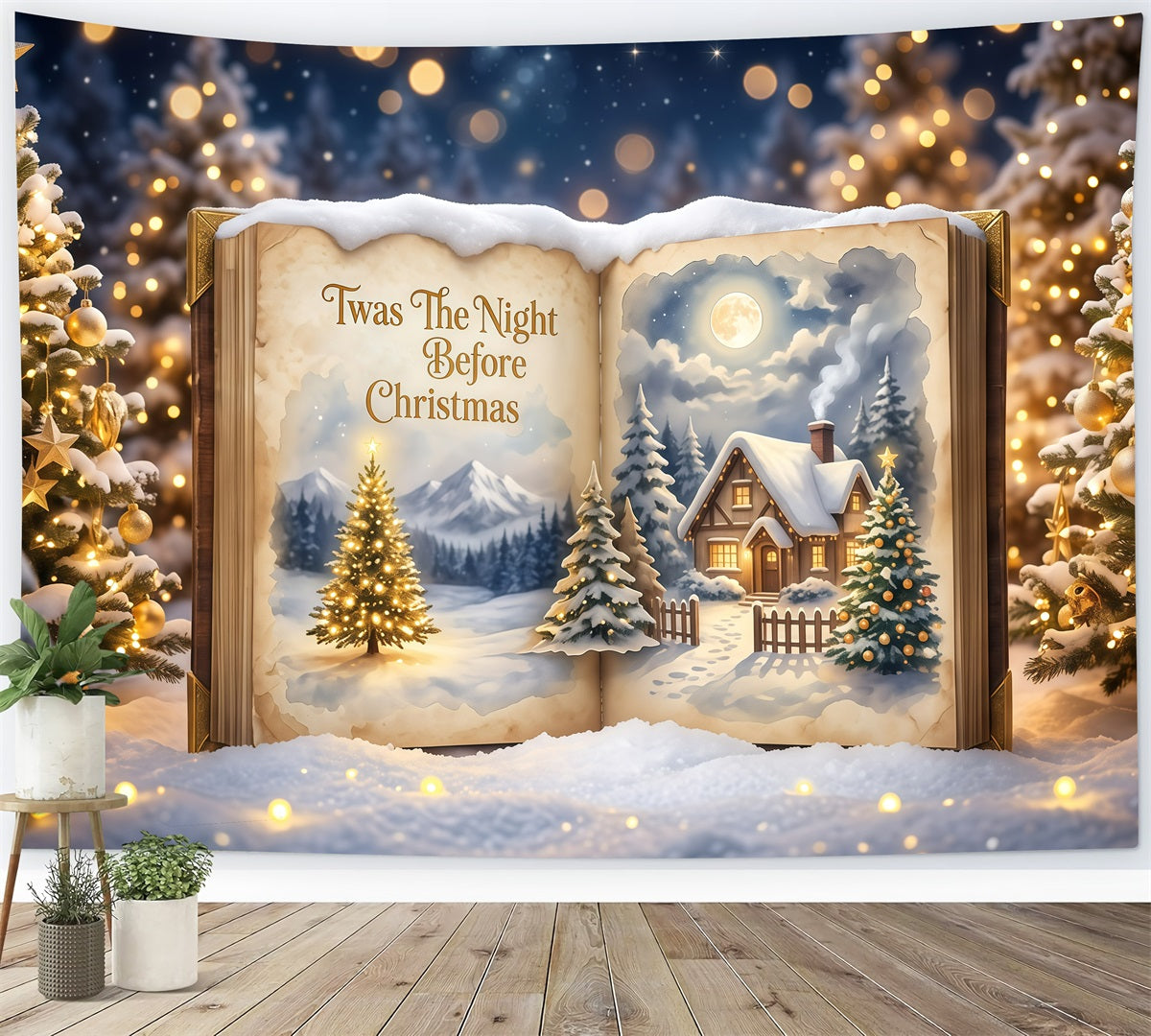 Fond Photo De Noël Cottage Histoire Clair De Lune Chant RR610-14