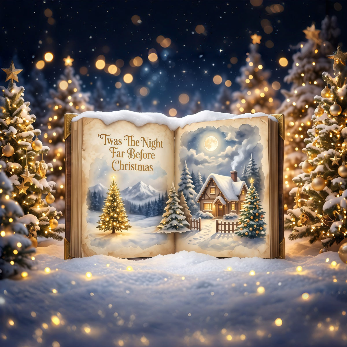 Fond Photo De Noël Cottage Histoire Clair De Lune Chant RR610-14