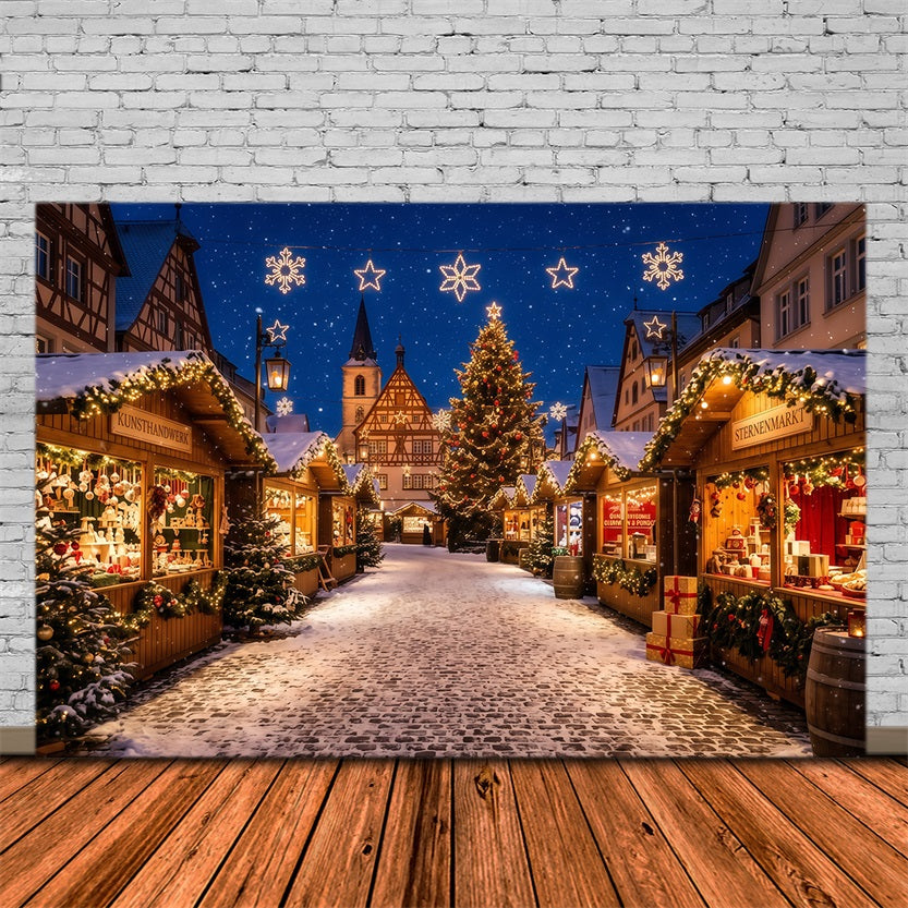 Fond De Ville De Noël Place Marché Européenne Enneigée RR610-146