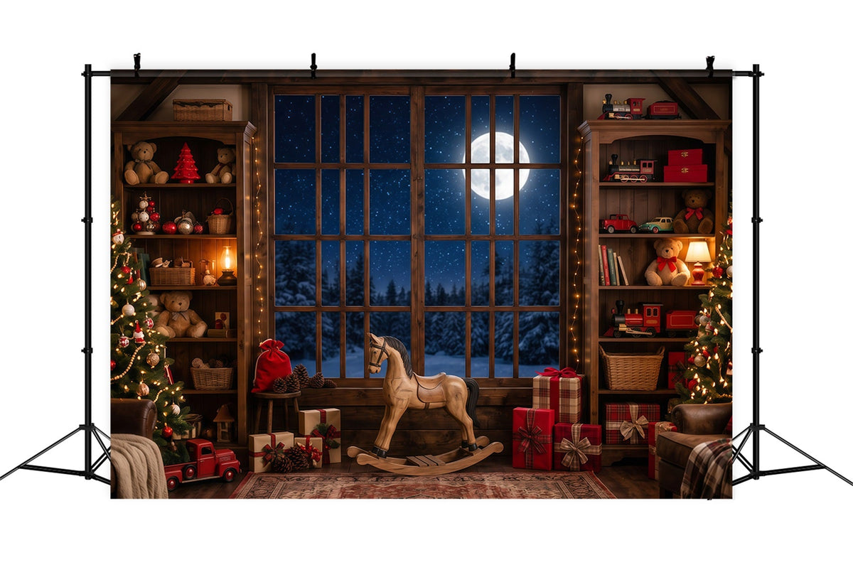 Fond Atelier Père Noël Fenêtre Salle Jouets Au Clair De Lune RR610-148