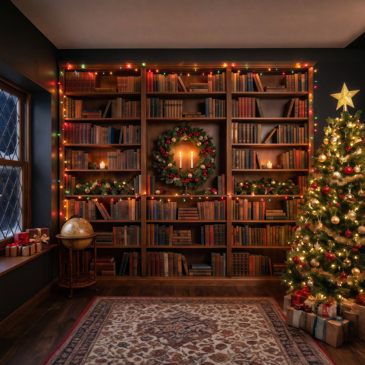Fond De Noël Victorien Bibliothèque Festive Livres Lumineux RR610-149